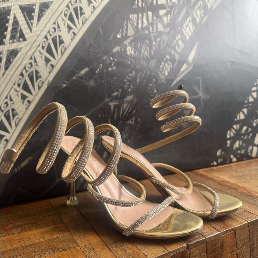 Elegant Gold Spiral Strap Heels